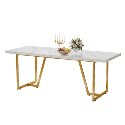 Gold Stainless Steel Dining Table With White MDF On Top Gold Stainless Steel Dining Table With White MDF On Top