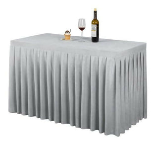 Banquet Hotel Silver Organza Table Skirt Different Styles of Tablecloth (Gray). Banquet Hotel Silver Organza Table Skirt Different Styles of Tablecloth (Gray).