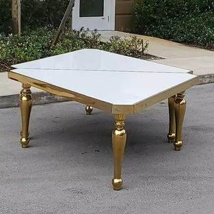 Gold Stainless Steel Dining Table With White MDF On Top