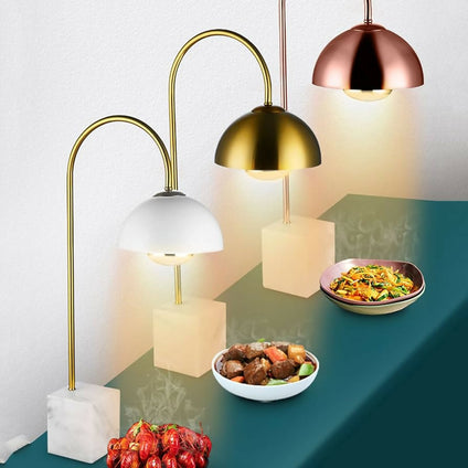 Golden Metal Food Warmer Lamp with white marble base