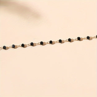 1pc Black Color Mini Faux Crystal Beads Beaded Necklace Simple Zinc Alloy Long Pendant Neck Chain