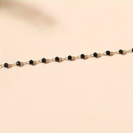 1pc Black Color Mini Faux Crystal Beads Beaded Necklace Simple Zinc Alloy Long Pendant Neck Chain