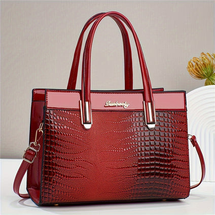 Fashion Top Handle Satchel Bag, Luxury Textured Shoulder Bag, Women's Trendy Handbag & Purse