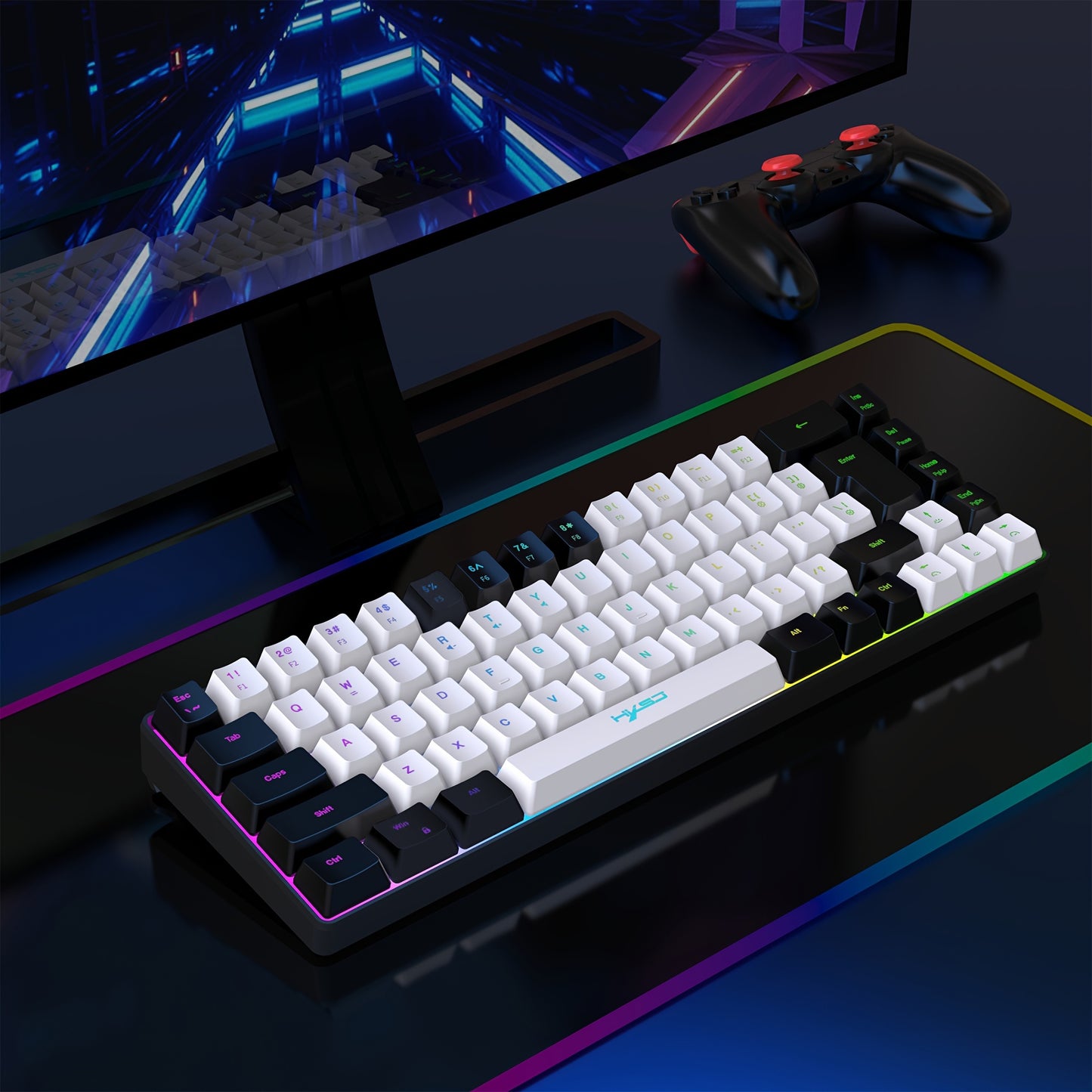 Compact 68-Key Mini RGB Keyboard and Cellular Gaming Mouse Set for Ultimate Gaming Experience on PC, PS4, and Laptop