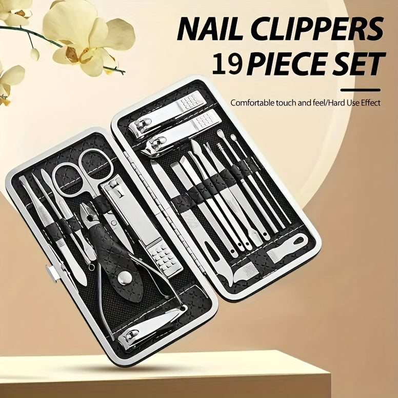 Nail Clippers Manicure Tool Set Stainless Steel Travel Case