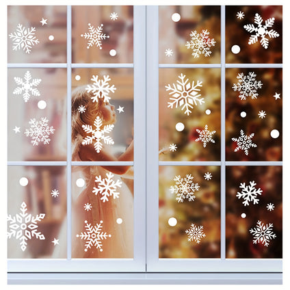 1pack Christmas Window Stickers, Snowflake Window Stickers, Static Window Flower Stickers For Christmas Decoration, Window Decoration, Christmas Party Supplies, Thanksgiving Party Decoration Home Decor