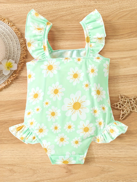 Adorable Daisy Print Girls' One-Piece Swimsuit