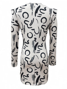 Chic Abstract Print Dress with Ruffle Trim for Women