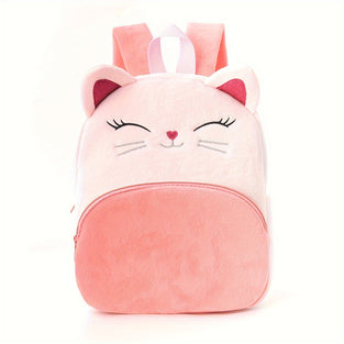 1pc Cute Cartoon Embroidery Kitten Plush Bag, Large Capacity Backpack For Daily Travel Holiday Gift