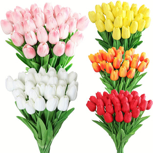 10pcs Tulips Artificial Flowers, 5 Colors Real Touch Tulips Flowers, Spring Home Table Decoration For Wedding Bouquet Party Centerpieces Bridal Bouquet Decor, Spring Summer Decor St Patrick's Day Easter Decor, Aesthetic Room Decor