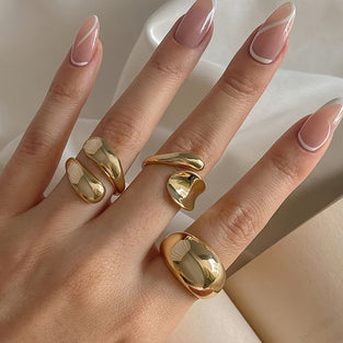 Chunky Geometric Irregular Designs: 3-Piece Gold Tone Ring Set for Everyday Wear and Special Occasions