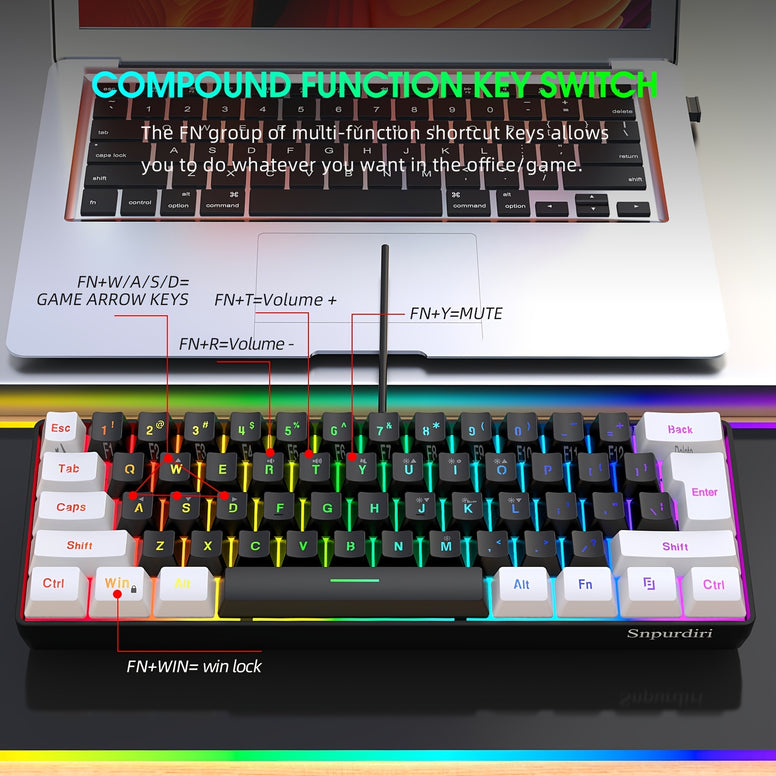 Ultra-Compact 61-Key Wired Gaming Keyboard with RGB Backlit