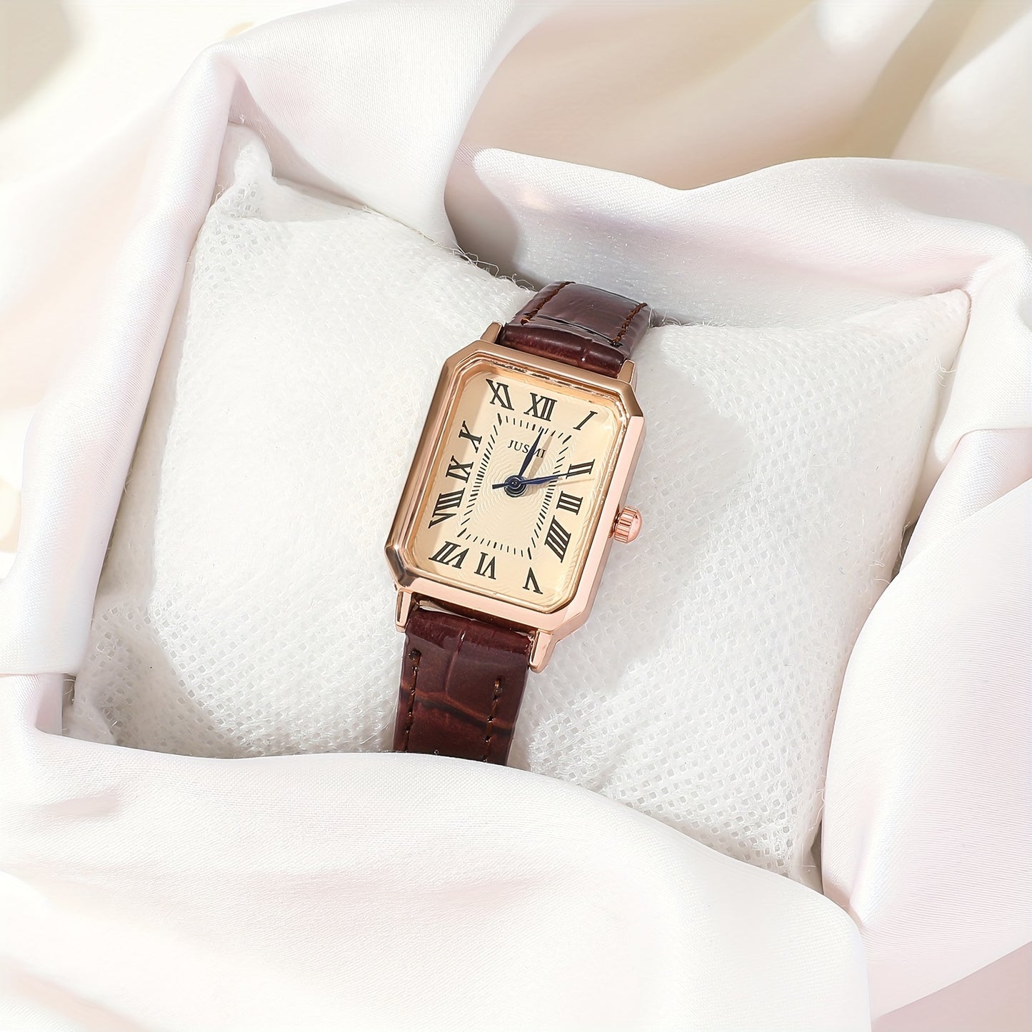 Rome Fashion Analog Retro PU Leather Wrist Watch for Women - Casual Rectangle Pointer Quartz Watch