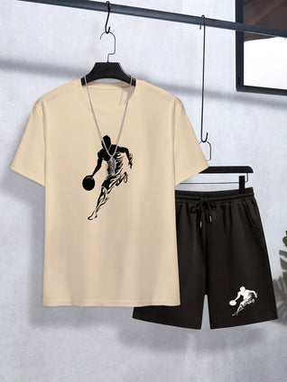 Basketball Sketch Print Boys Casual Summer Set: Trendy, Cool, and Comfy