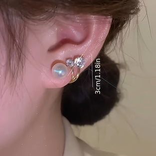 Shiny Zircon Imitation Pearl Stud Earrings Zinc Alloy Ear Jewelry Elegant Style Exquisite Earrings For Women