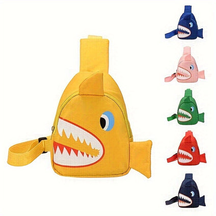 1pc Boy's Cartoon Shark Kids Chest Bag, Nylon Casual Coin Crossbody Bag