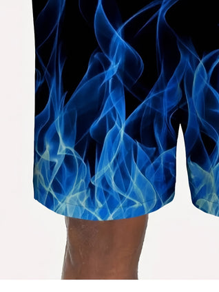 Fire Up Your Style: Men's 3D Flame Print Casual Swim Trunks