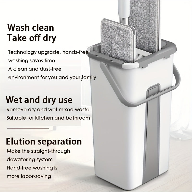 Hand-Free Cleaning with 1 Set Household Mop and Bucket - Wet and Dry Tile, Marble, Wooden Floor Cleaning Supplies