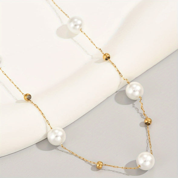 Golden Baroque Elegance: Vintage Faux Pearl Necklace for Women