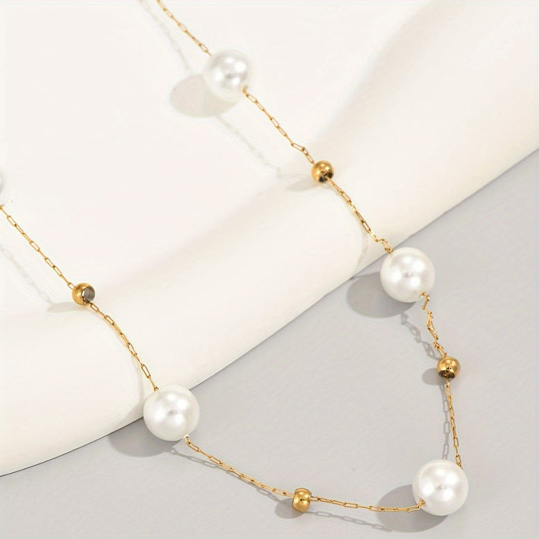 Golden Baroque Elegance: Vintage Faux Pearl Necklace for Women