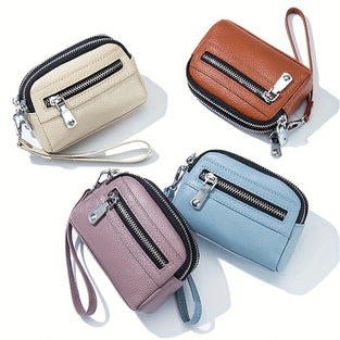 1pc Mini Portable Coin Purse, Large Capacity Double Zipper Multifunctional Handbag, Fashionable Clutch Bag