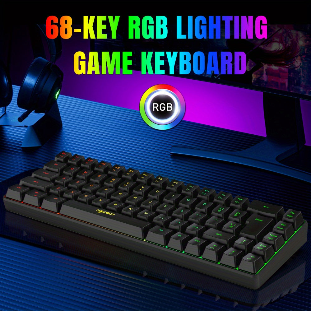 Ultimate 68-Key Thin Film Wired Gaming Keyboard with RGB Backlit - Perfect for Gaming, Office, and Home Use