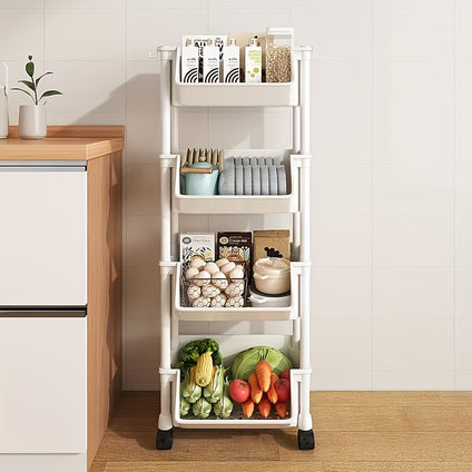 Modern Plastic Multi-Tier Storage Cart Organizer with Wheels