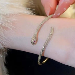 Rare silver snake shape bracelet with diamonds & adjustable & textured cuff for women