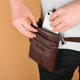 1pc Men's Small Genuine Leather Shoulder Messenger Bag, Top Layer Cowhide Crossbody Bag