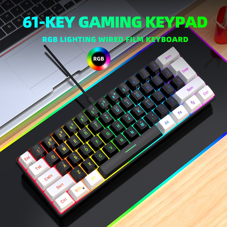 Ultra-Compact 61-Key Wired Gaming Keyboard with RGB Backlit