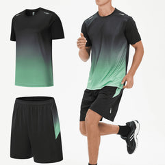 Men's Gradient Sports Set: Quick Dry Ice Silk T-Shirt and Shorts for Running, Basketball, and Fitness