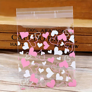 100pcs Clear Heart Candy Bags, Perfect For Decorating And Packaging Sweets And Treats, Transparent Plastic Bags For Weddings, Birthdays, Parties, DIY Gifts