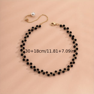 Retro Black Beaded Clavicle Chain Elegant Charm Necklace Boho Choker Necklace Accessories