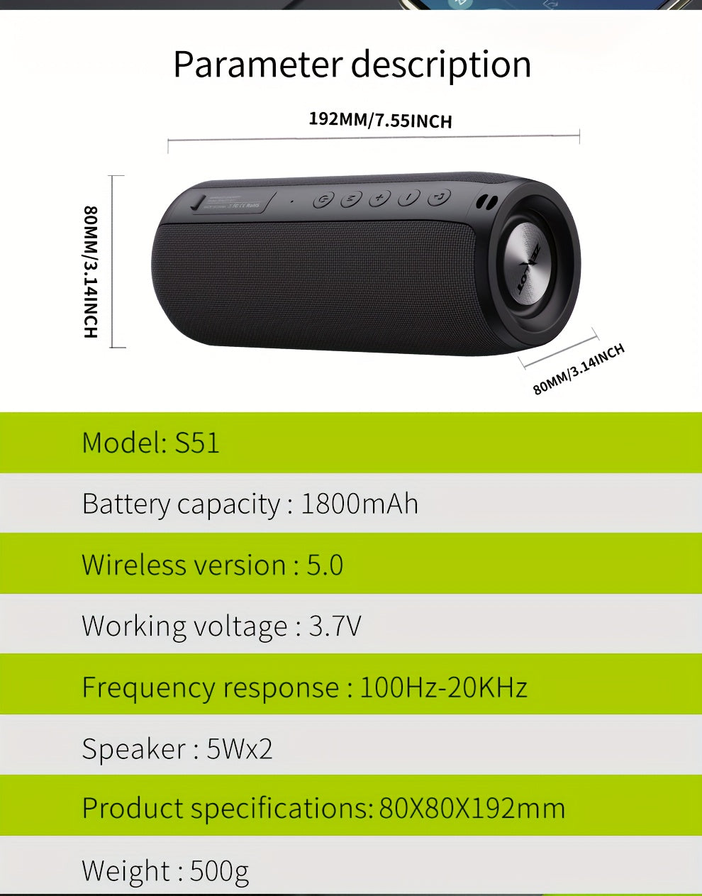 مكبر صوت Om-En S51 20W لاسلكي في الهواء الطلق: جهير مزدهر ووقت تشغيل طويل