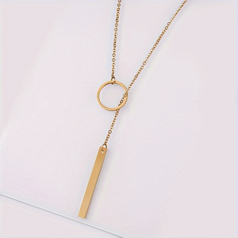 Monochrome Circle Y-Necklace: Sleek and Simple Alloy Neck Jewelry for Women