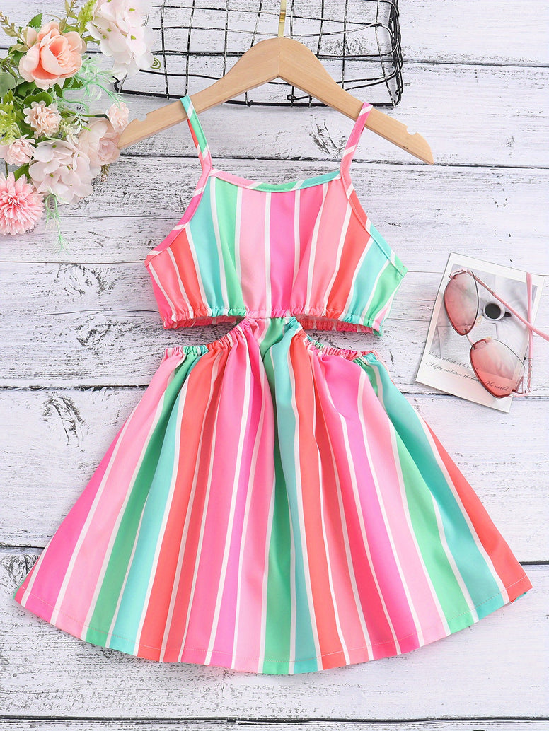 Summer Breeze: Girls' Striped Cut-Out Dress for Sunny Days