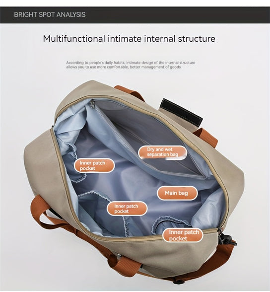 Ultimate Travel Companion: Large Capacity Boarding Luggage Bag with Shoe Compartment and Wet/Dry Separation