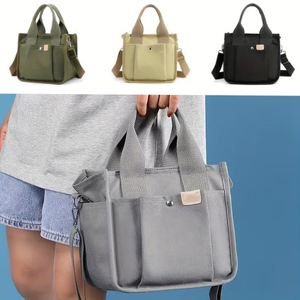 1pc Fashionable Small Canvas Women's Shoulder Handbag, Versatile Solid Color Satchel Bag With Top Handles