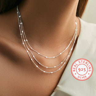 1pc 925 Silver Simple Masonry Chain Multilayer Necklace Bling Bling Elegant Style Necklace Neck Chain Jewelry For Women