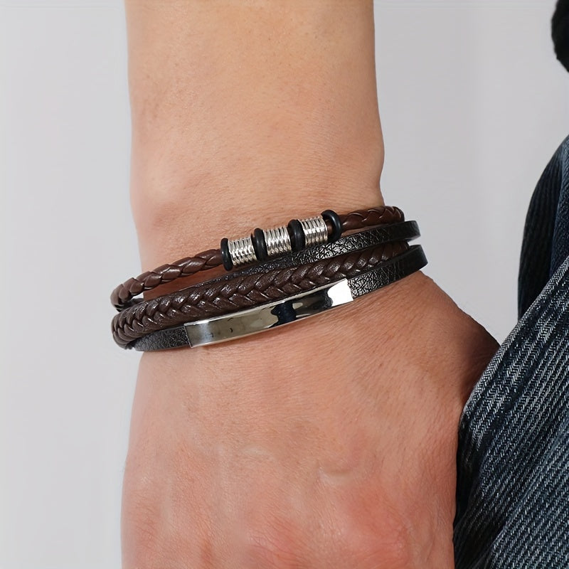 Men's Vintage Woven Multi-Layer Magnetic Buckle Bracelet - Stylish Hand Accessories