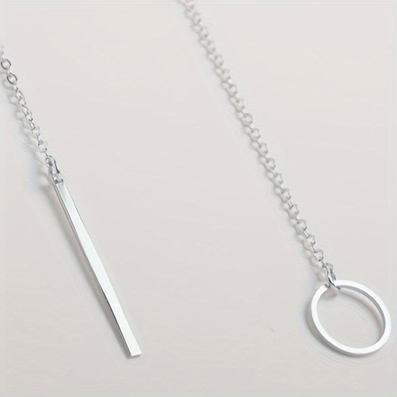 Monochrome Circle Y-Necklace: Sleek and Simple Alloy Neck Jewelry for Women