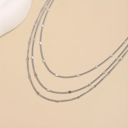 1pc 925 Silver Simple Masonry Chain Multilayer Necklace Bling Bling Elegant Style Necklace Neck Chain Jewelry For Women