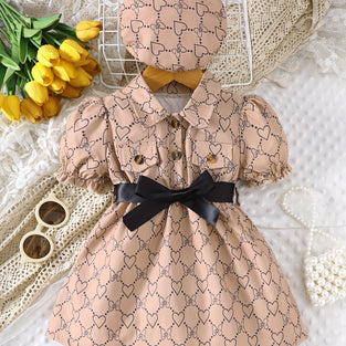 Adorable Baby's Cartoon Bowknot Heart Pattern Summer Dress for Infant Toddler Girls