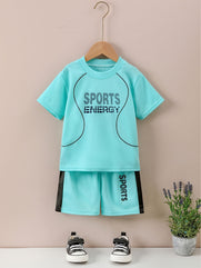 Sports Energy Print Boys 2-Piece Athletic Outfit Set: Quick Dry Summer Clothes