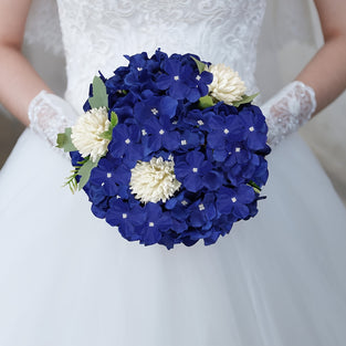 12pcs Hydrangea Artificial Flowers, Faux Hydrangea Flowers Artificial Flowers Heads With Stems For Home Wedding Party Decorations (Navy Blue)