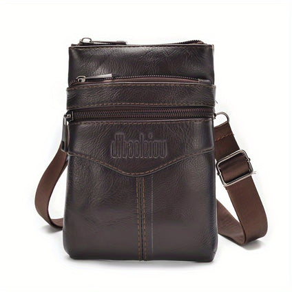 1pc Men's Small Genuine Leather Shoulder Messenger Bag, Top Layer Cowhide Crossbody Bag