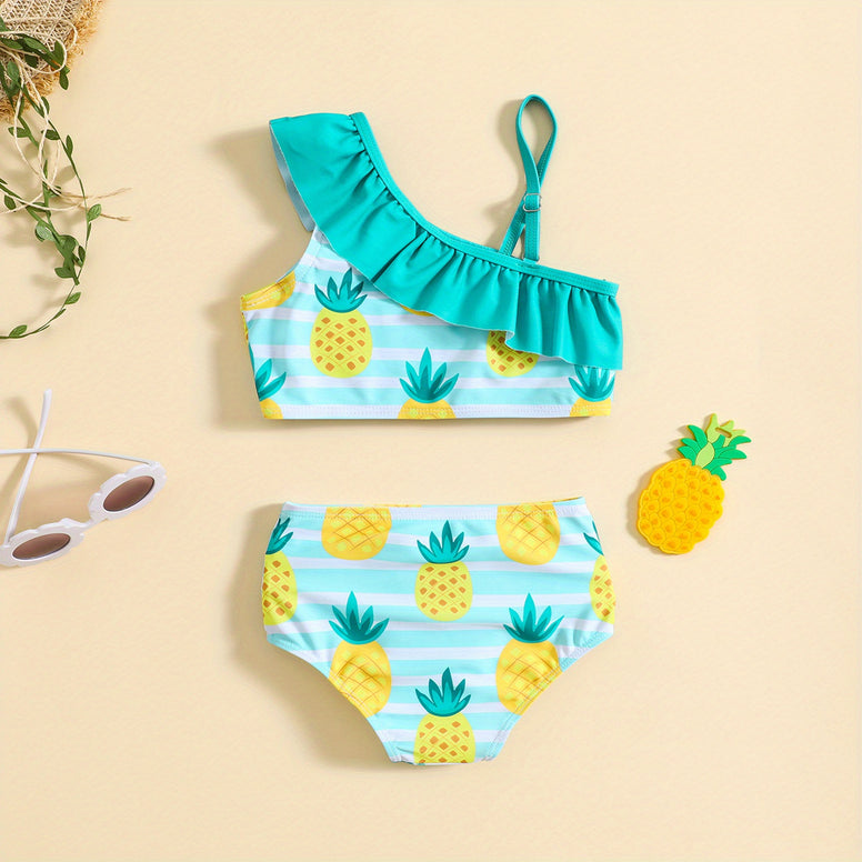 Sunny Vibes: Girls' One-Shoulder Pineapple