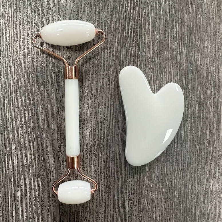 Double-Headed Roller & Scraper Facial Massager Set - Portable Heart-Shaped Body Massage Tool