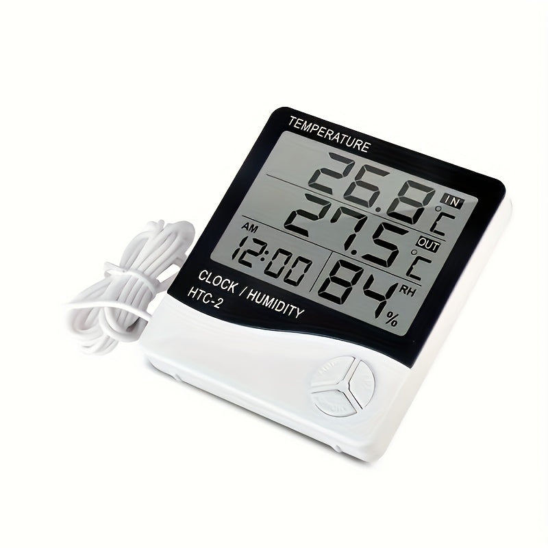 HTC-2 Digital Indoor Outdoor Thermometer Hygrometer Multifunctional Clock Alarm Calendar Display