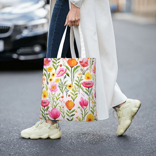 1pc, Cute Women's Poppy Flower Tote Bag Beautiful, Reusable Shopping Bag, Beach Bag, Large Tote Top Handle Shoulder Bags, Shopping Travel Work Reusable Portable Tote Bag, Party Supplies, Holiday Supplies